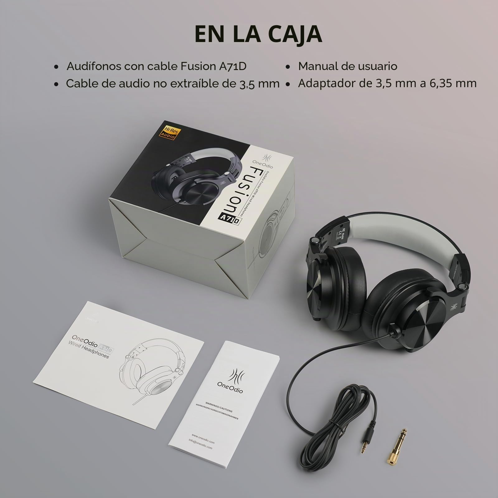 OneOdio A71D - Auriculares con cable para monitor de estudio, auriculares estéreo DJ de alta resolución con diseño plegable, enchufe de 3,5/6,35 mm para grabación AMP, podcast, mezcla, guitarra de PC