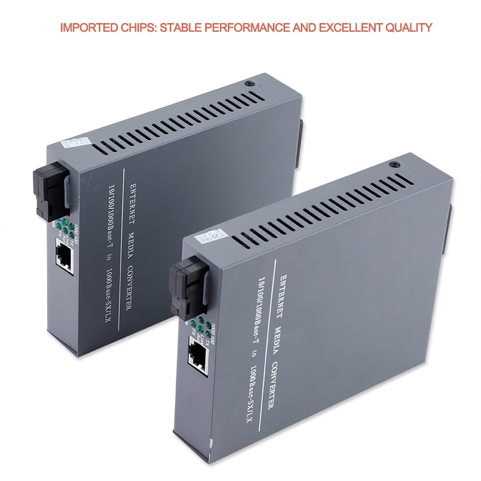 Fabater Lot de 2 Convertisseurs de Média Fibre Gigabit SC Monomode, émetteur-récepteur Optique 10/100/1000 Mbps RJ45 vers 1000Base-SX/LX, Conforme IEEE802.3z, jusqu'à 20 Km, Lot de 2