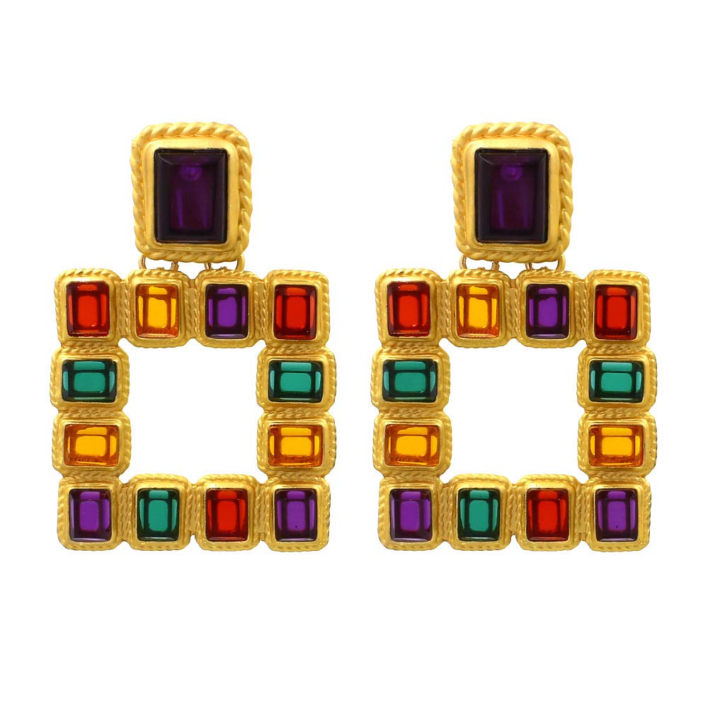 Statement Drop Earrings Gorgeous Colorful Crystal Gold Geometric-Shaped Dangle Earrings for Women Girls