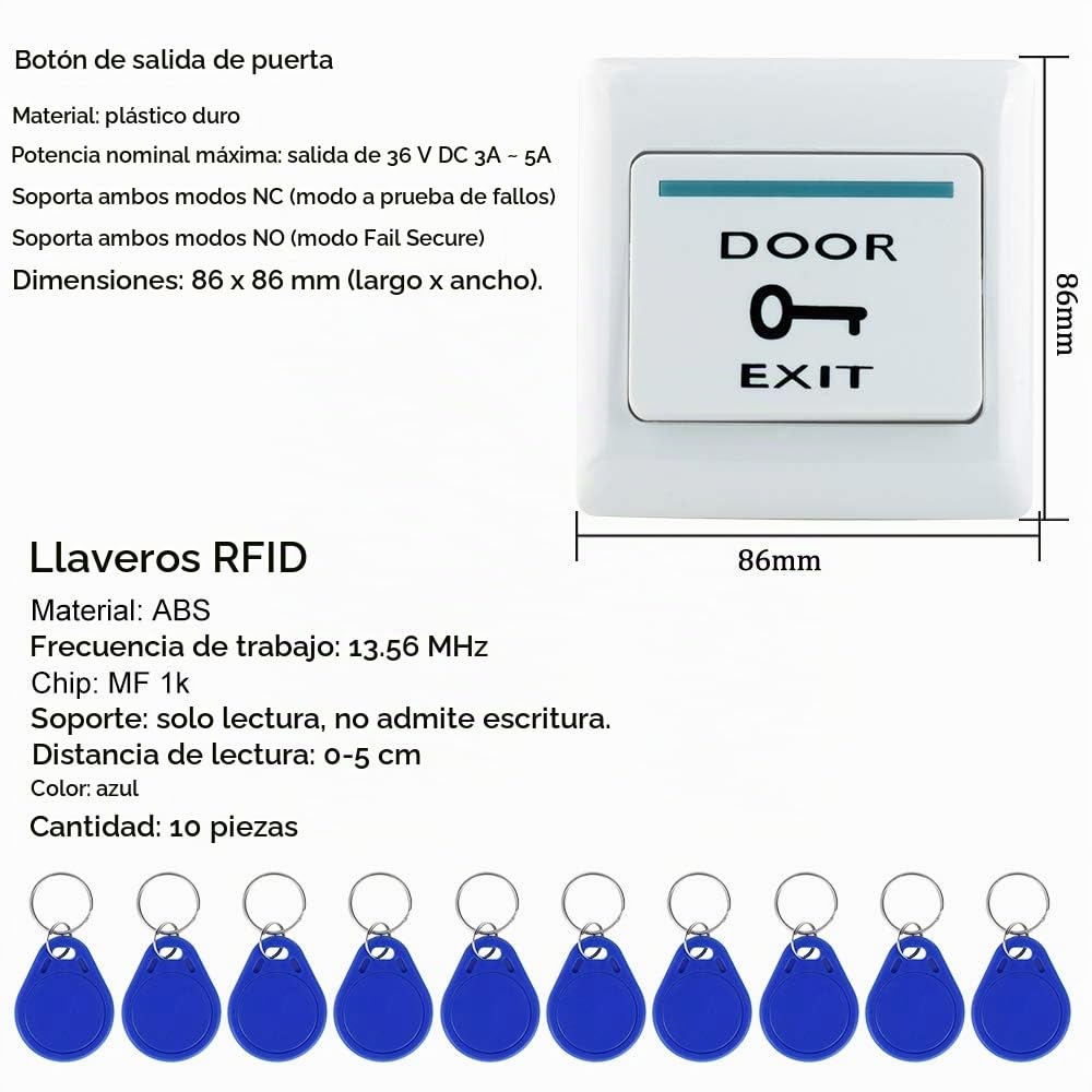 FST Exterior IP68 Sistema de Control de Acceso a Prueba de Agua Biometría Huella Digital Teclado RFID + Fuente de Alimentación K80 3A + 10 llaveros RFID, Sin Cerradura eléctrica