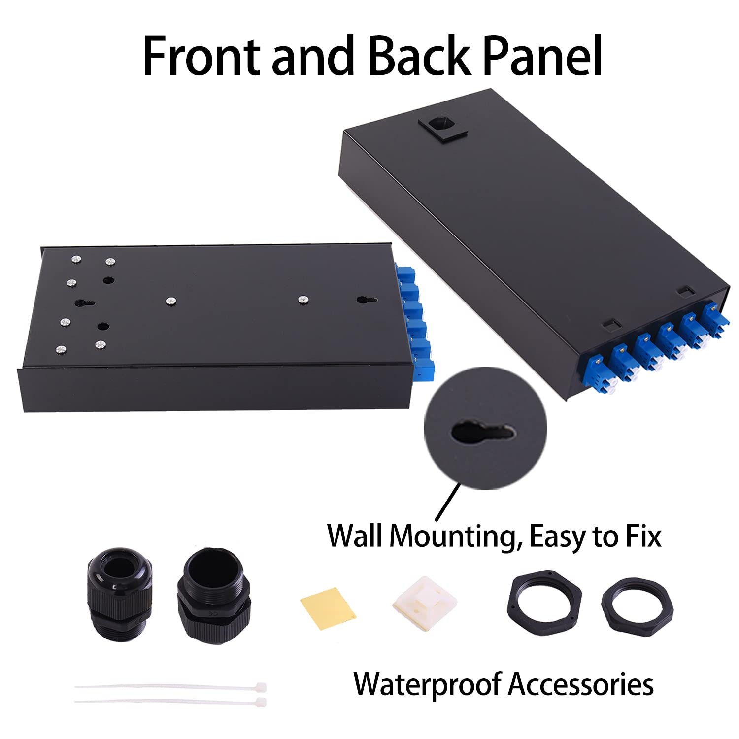 VFLTOOL LC-SM 6 Duplex Box Cables 12 Port Wall Mount Fiber Enclosure With Spool Singlemode OS1 Kit - Includes 1 Meter 12 Strand UPC Pigtail and 6 Port Duplex LGX Loaded Panel