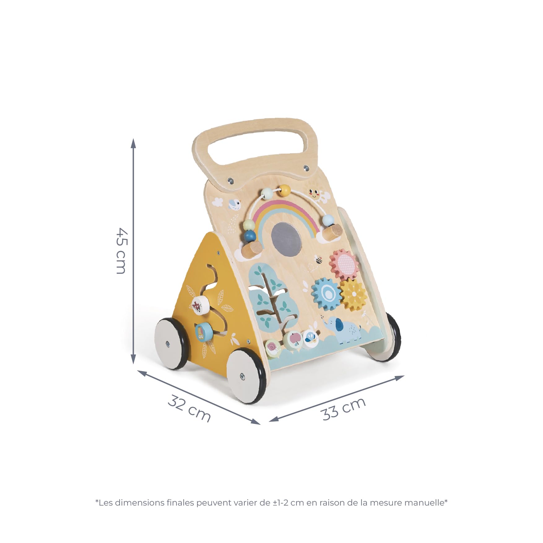 MS Montessori MIMO - Trotteur en bois pour bébé | Chariot de marche avec jouets et activités pour les premiers pas | Déambulateur bébé +12 mois