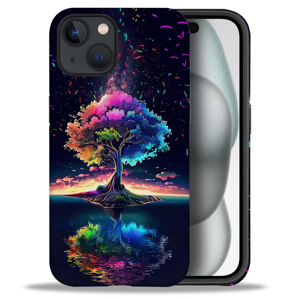 DAIZAG Compatible with iPhone 15 Case,Rainbow Tree Life Full Pattern Plastic TPU Hybrid Hard Shell + Silicone Bumper Protection Case for iPhone 15 6.1