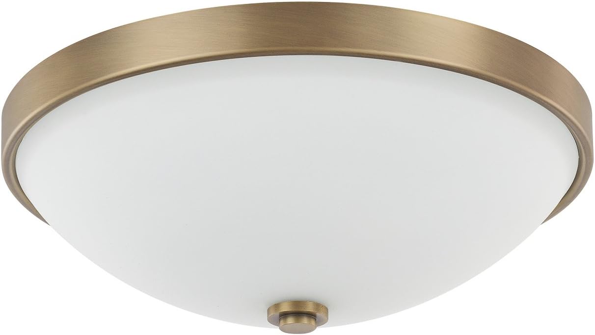 Capital Lighting 2323AD-SW Fifth Avenue Soft White Glass Flush Mount Ceiling Light, 2-Light 120 Total Watts, 5" H x 13" W, Aged Brass