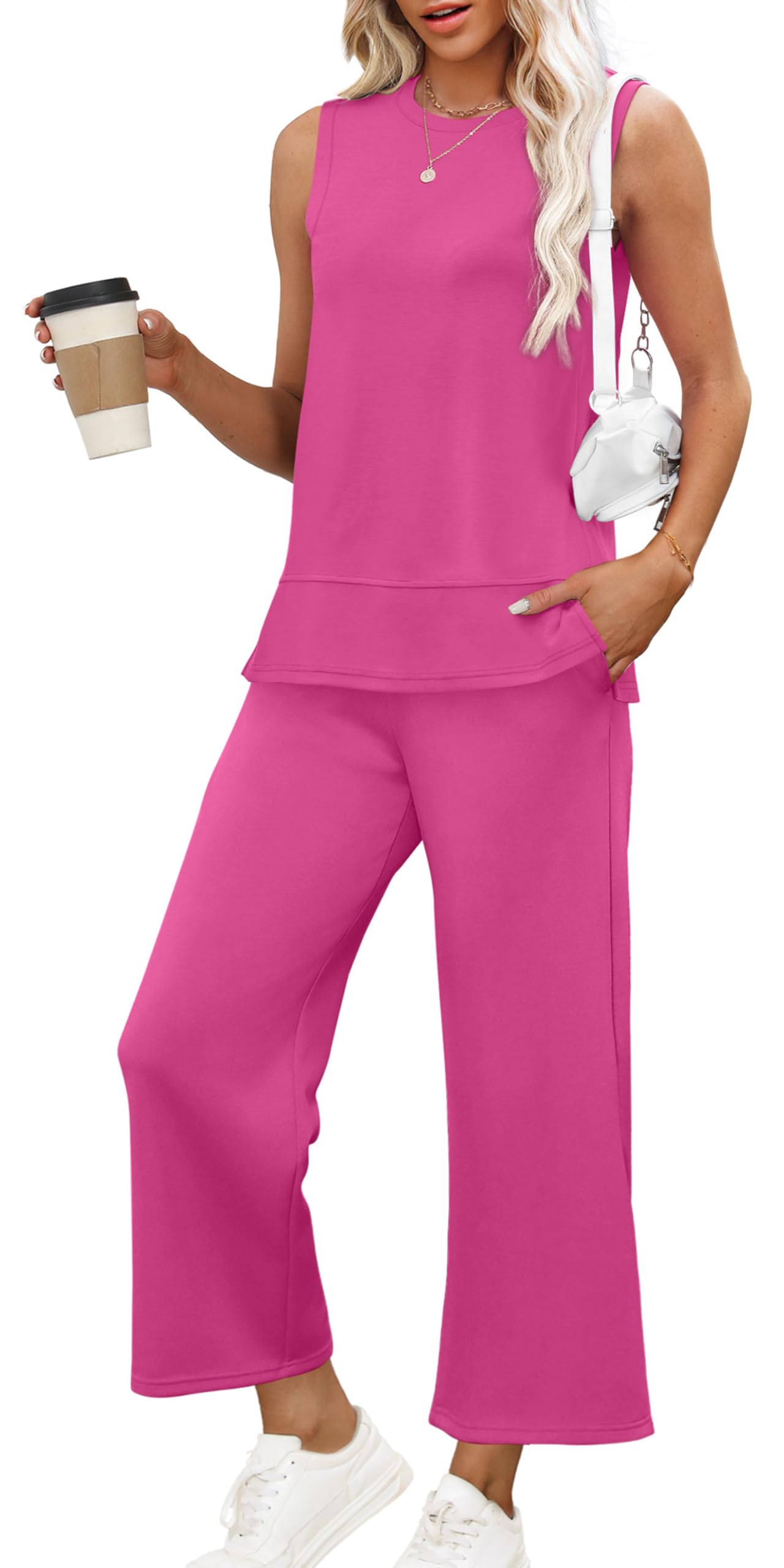 XIEERDUO Women's 2 Piece Outfits Summer Travel Tracksuit Loose Wide Leg Loungewear Comfy Lounge Sets S-3XL