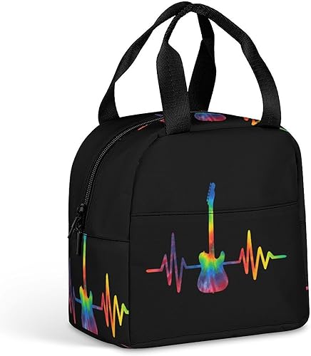 Tie Dye Guitar Heartbeat Lunch Box for Women Men Insulated Lunch Bag Reusable Lunch Tote Bag Lunch Container