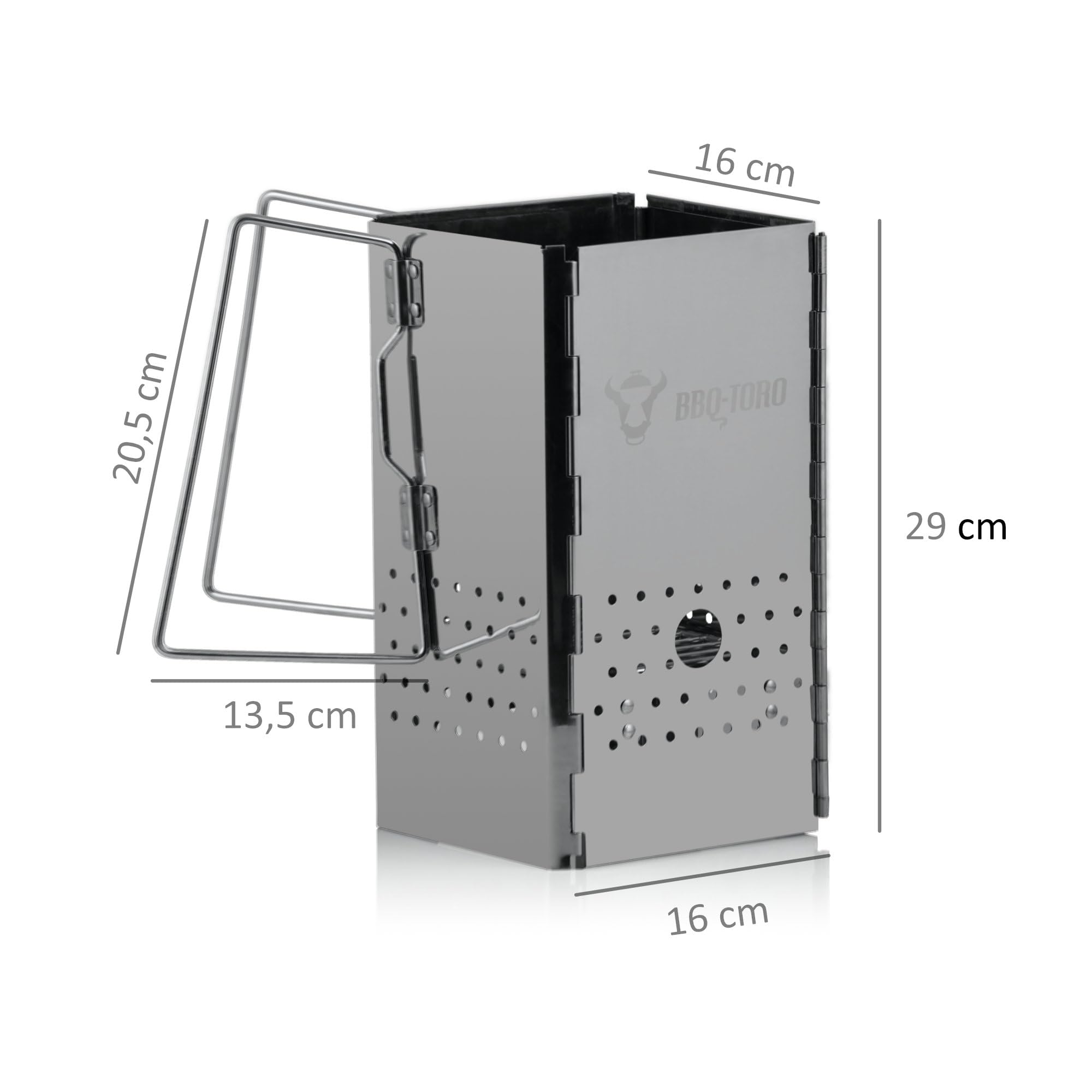BBQ-Toro Cheminée d'allumage pliable en acier inoxydable avec poignées | 16 x 16 x 29 cm | Cheminée de barbecue pliable avec sac de transport pour barbecue, camping, extérieur, jardin, terrasse