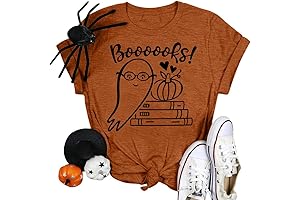 Halloween Booooks Shirt Women Ghost Reading Books Shirt Halloween Party Teacher Gift Tee Tops