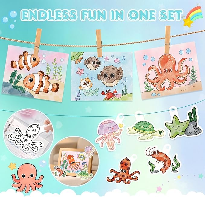 Image of Watercolor Painting and Doodle Set for Kids, Water World