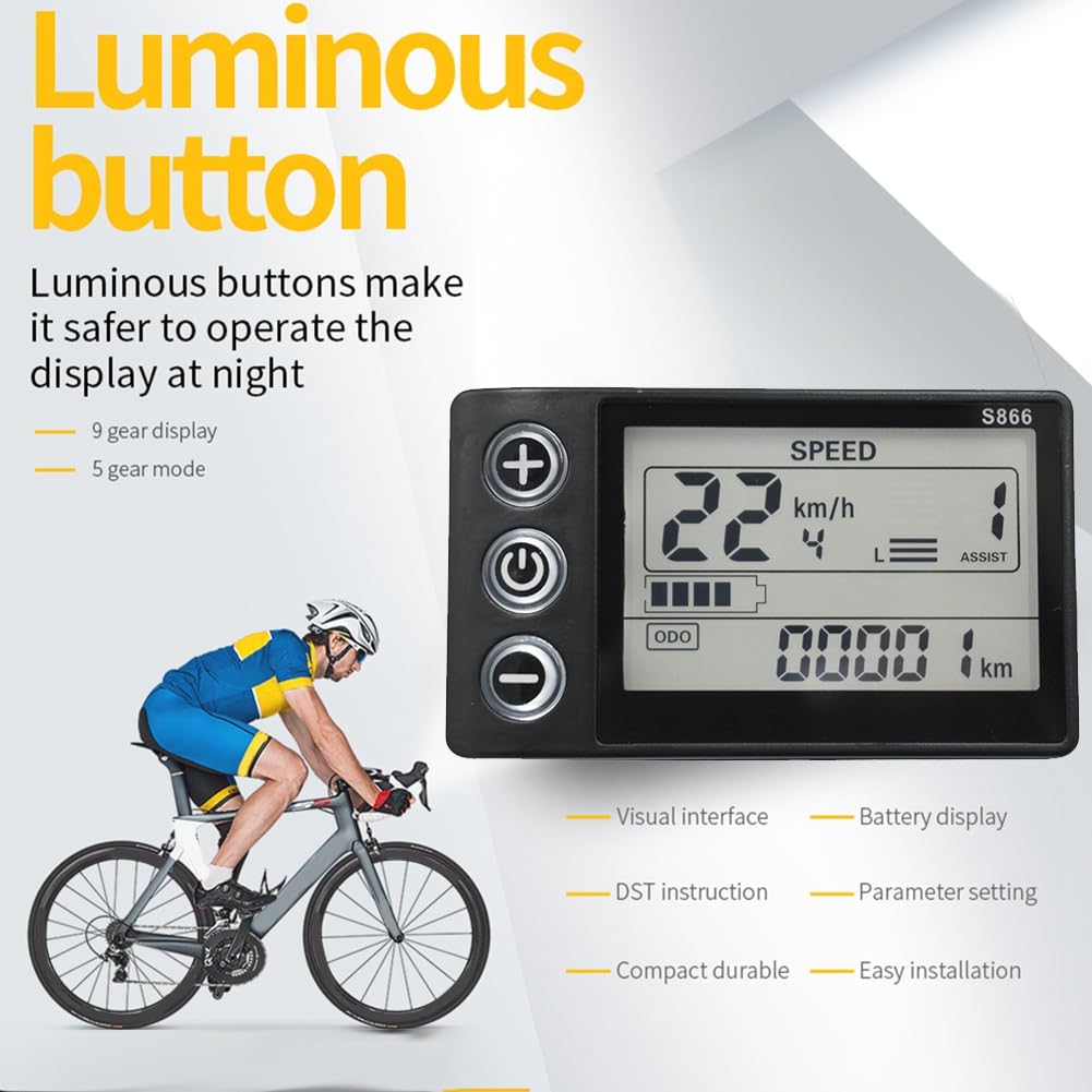 Écran LCD de Vélo Électrique 24V 36V 48V 60V S866 pour Scooter Électrique E-Bike (SM Plug 6PIN)