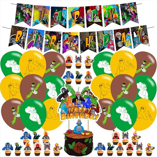Gorilla Monkey Party Supplies Gorilla Monkey Party Decorations Includes Banner Cake Toppers Balloon for Video Game Party Decorations