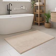 carpet city Bathroom Rug Washable Beige 50 x 90 cm - Soft Bath Mat Plain Non-Slip - Shower Mat, Bath Mat Soft Touch Feel