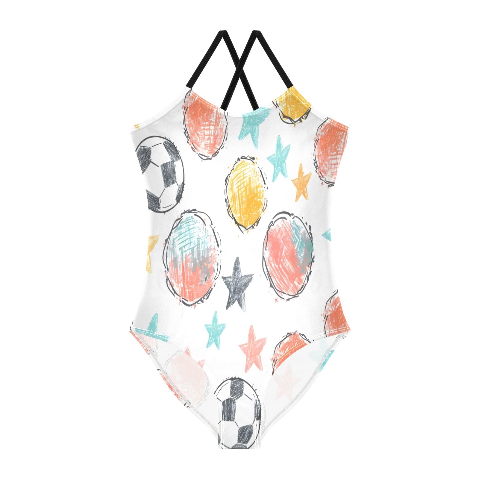 Sketchy Multicolor Balls Pattern Girls One-Piece Swimsuit Beach Swim Bathing Suit