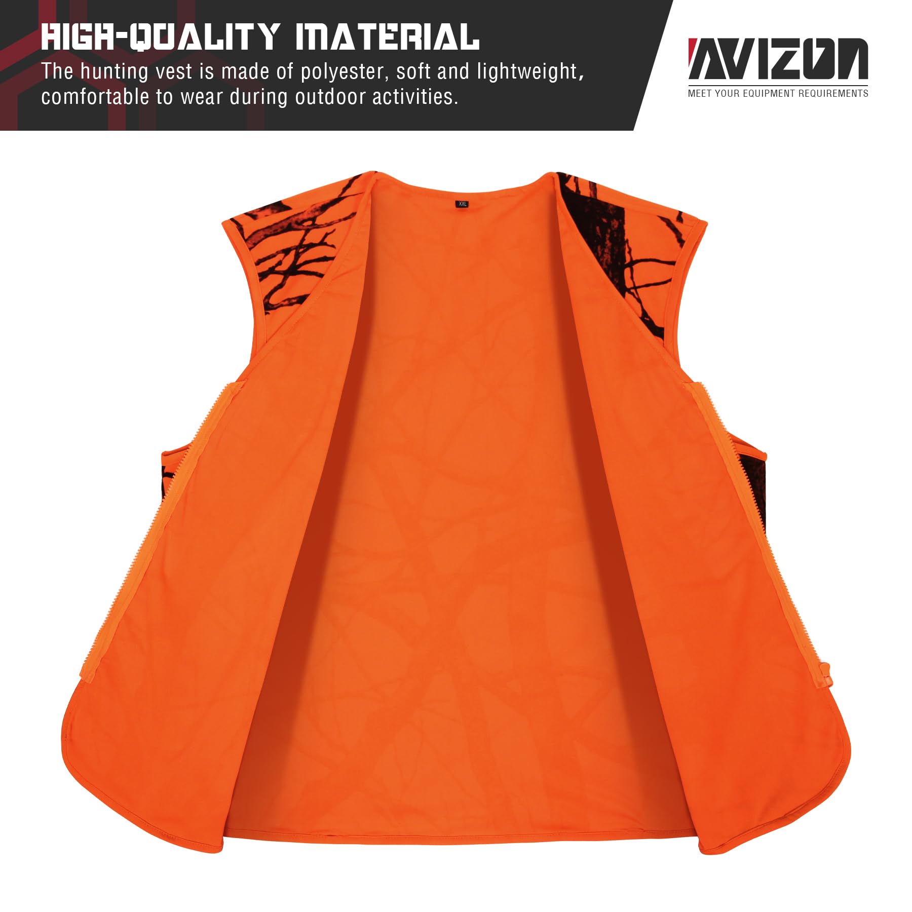 Avizon Gilet da caccia da uomo, colore arancione, mimetico, con cerniera, leggero