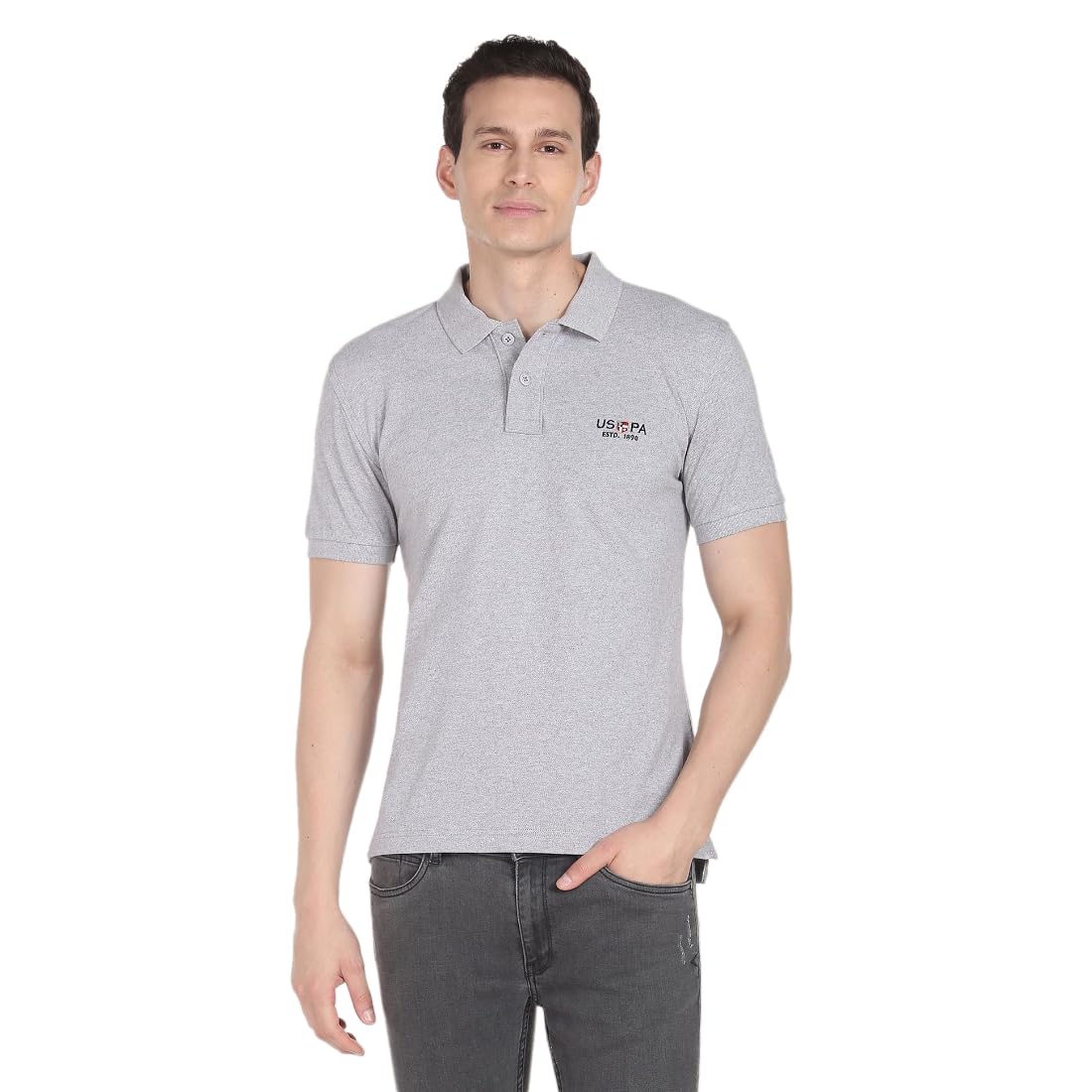 u.s. polo assn. Men's Ribbed Collar Pure Cotton Slim Fit Polo Shirt (USTSHS1377_Grey_S)-picture-23