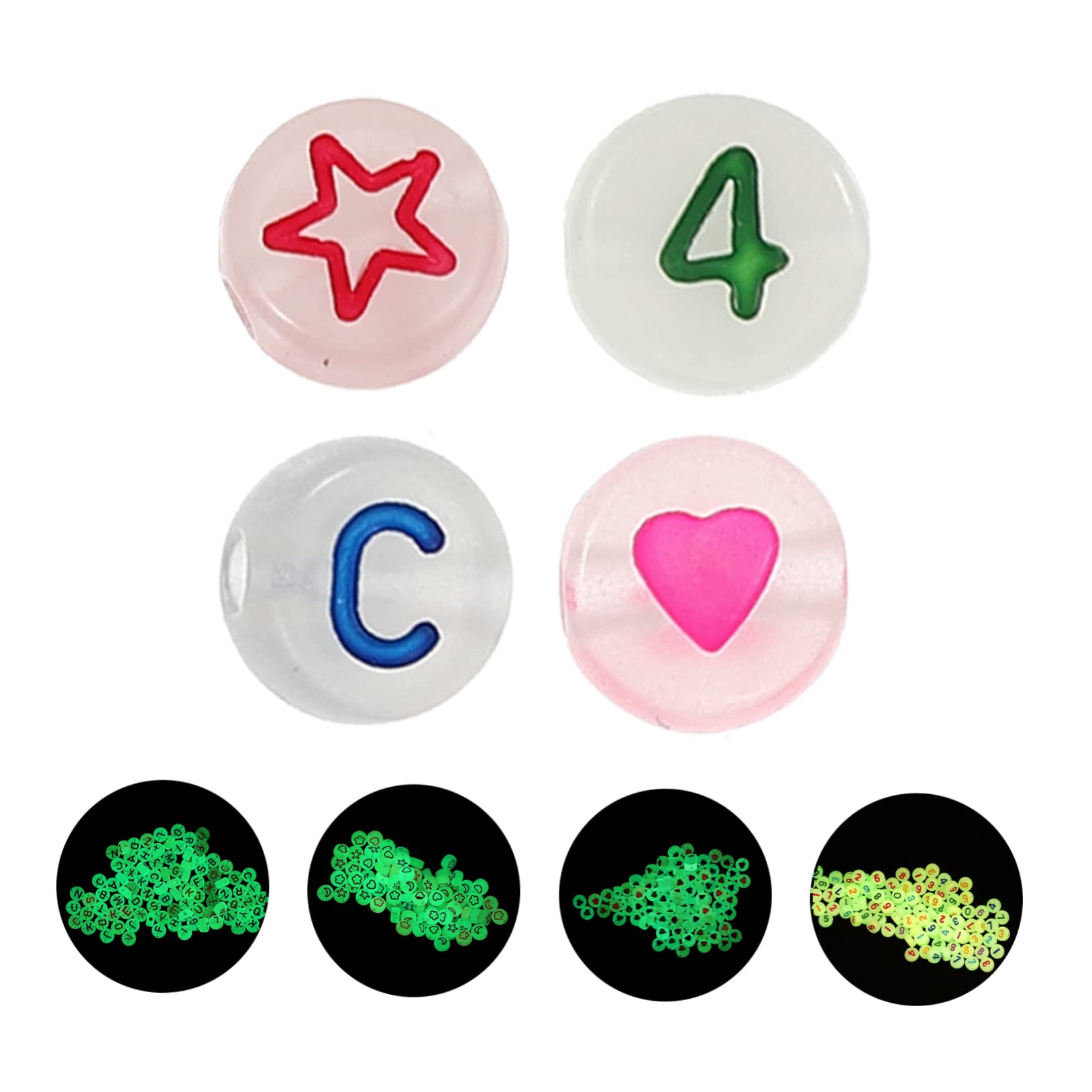 5stücke Leuchtende Acrylperlen Für -schmuck Bunte Herz Buchstaben Muster Und Zahlenperlen Handgemachte Bastelperlen Für Armbänder Und Schlüsselanhänger