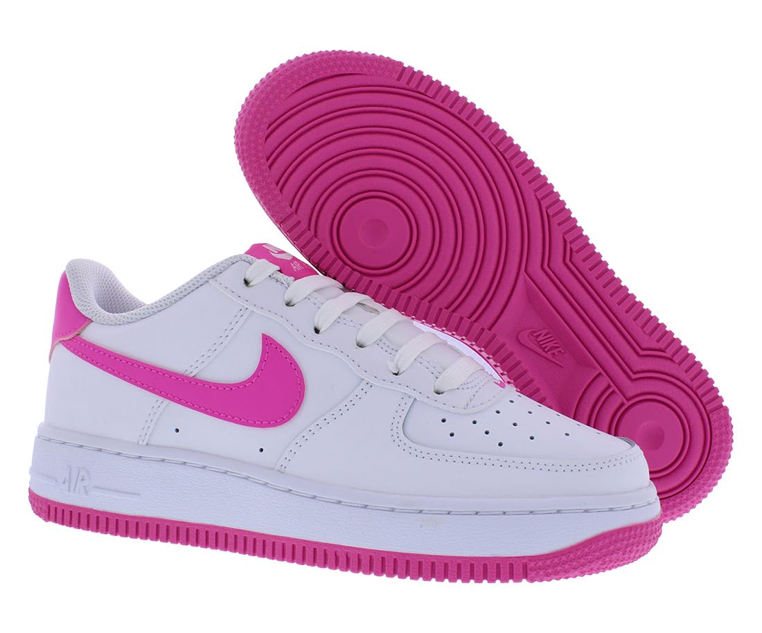 Nike Air Force 1 Big Kids' Shoes (FV5948-102, White/Laser Fuchsia) Size 6