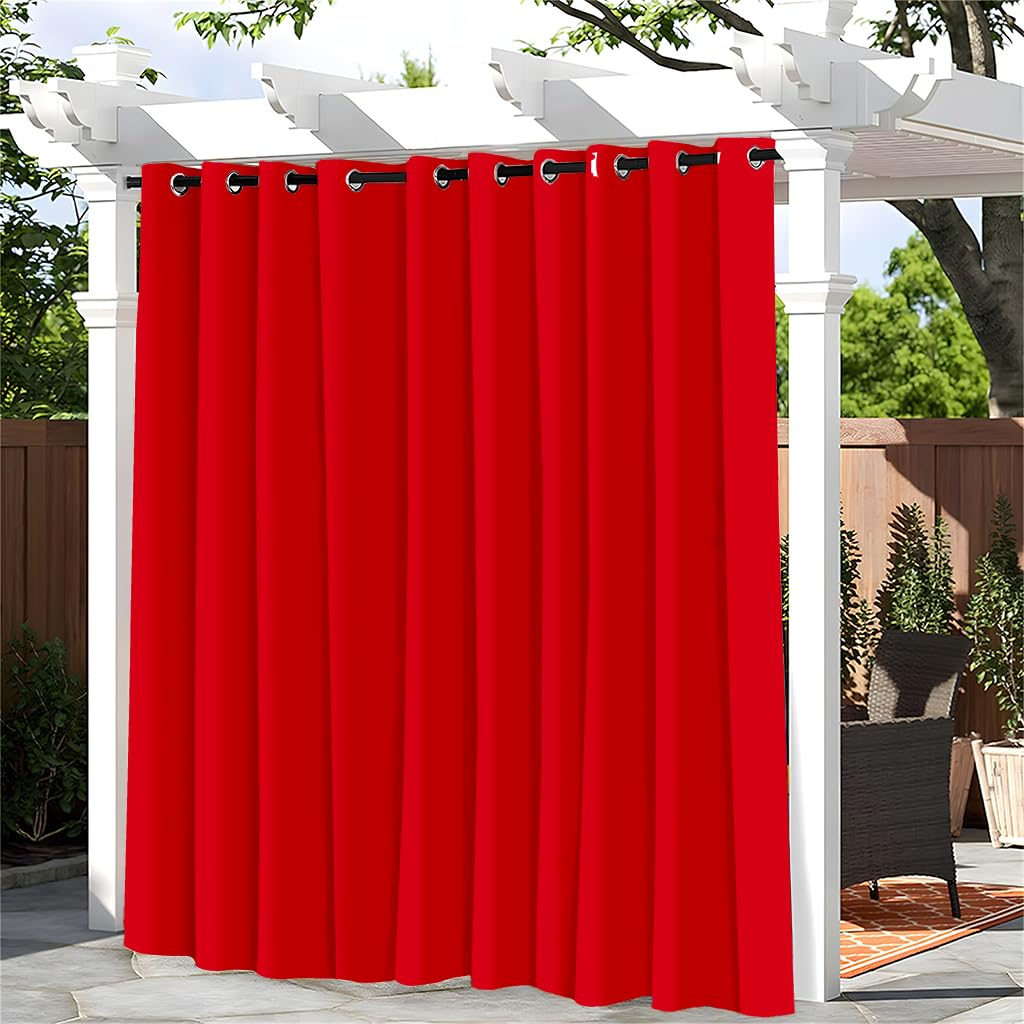 Hiseng Outdoor Curtains for Patio Waterproof 1 Panel Sheer Outdoor Curtains Weatherproof Privacy Gazebo Curtains for Pergola, Porch, Sunlight&UV Blocking -Solid Color (180x213cm,Red)