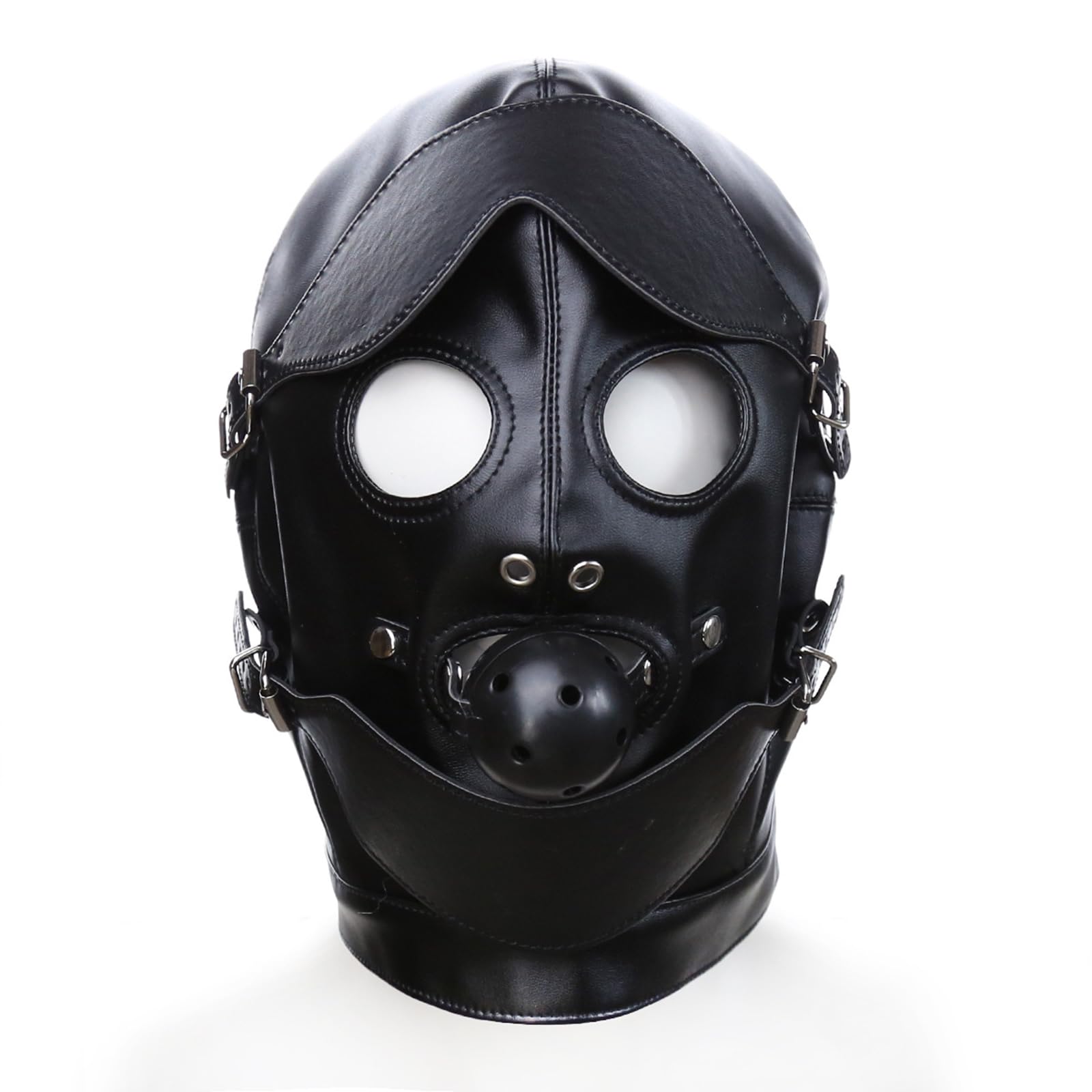 PU leather Full Cover Hood Mask Zippered Opened Mouth Show Eyes Face Mask Adjustable Lace-up Halloween Cosplay Costume Punk Hood Headgear Fancy Dress Costume for Couple Games Carnival Night Club - Image 3