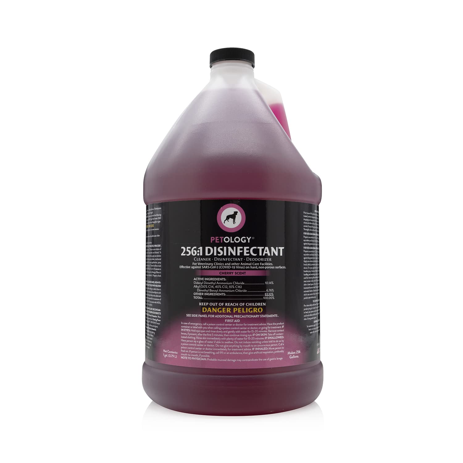 256:1 Disinfectant, 1 Gallon - Liquid Concentrate Disinfectant and Deodorizer, Sanitizer for Veterinary Clinics and Kennels, Effective Against Viruses and Bacteria (Cherry)