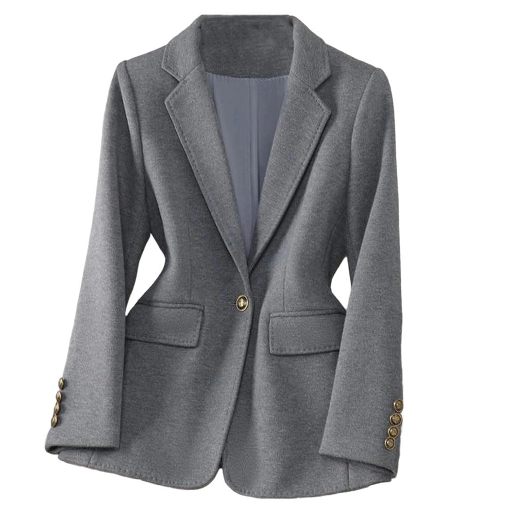 Women Wool Suit Jacket Single Button Long Sleeve Professional Office Blazer Autumn Winter Outerwear