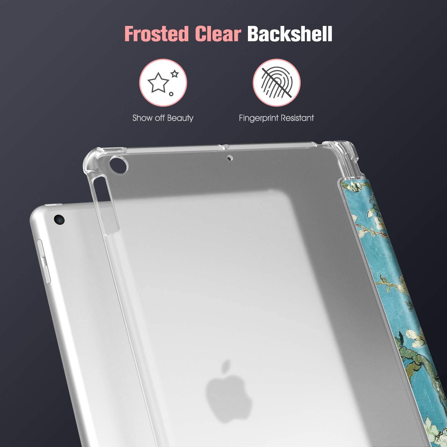 FINTIE Custodia per iPad 10.2 Pollici 9a / 8a / 7a Generazione (2021 2020 2019) con Built-in Pencil Holder - Sottile Leggero Semi-Trasparente Cover Case con Auto Sveglia/Sonno, Blossom