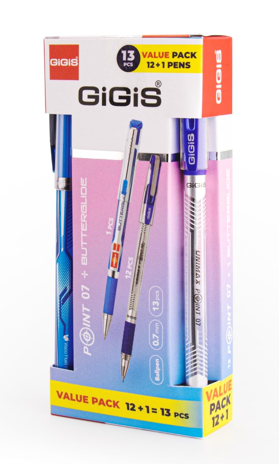 GiGiS Point-7 Chrome Finish Ball Point Pen 12-Pieces, 0.7 mm Tip Size Ballpen, Blue