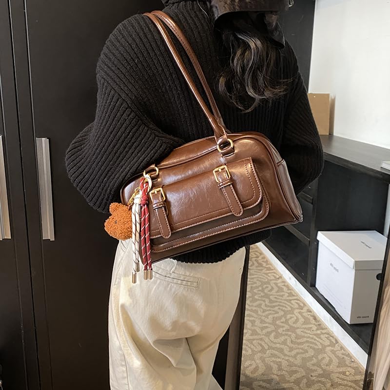 Leather Retro Shoulder Bag for Women with Pendant Casual Purse Tote Handbag Shoulder Tote Handbag Trendy Purse Bag for Daily2