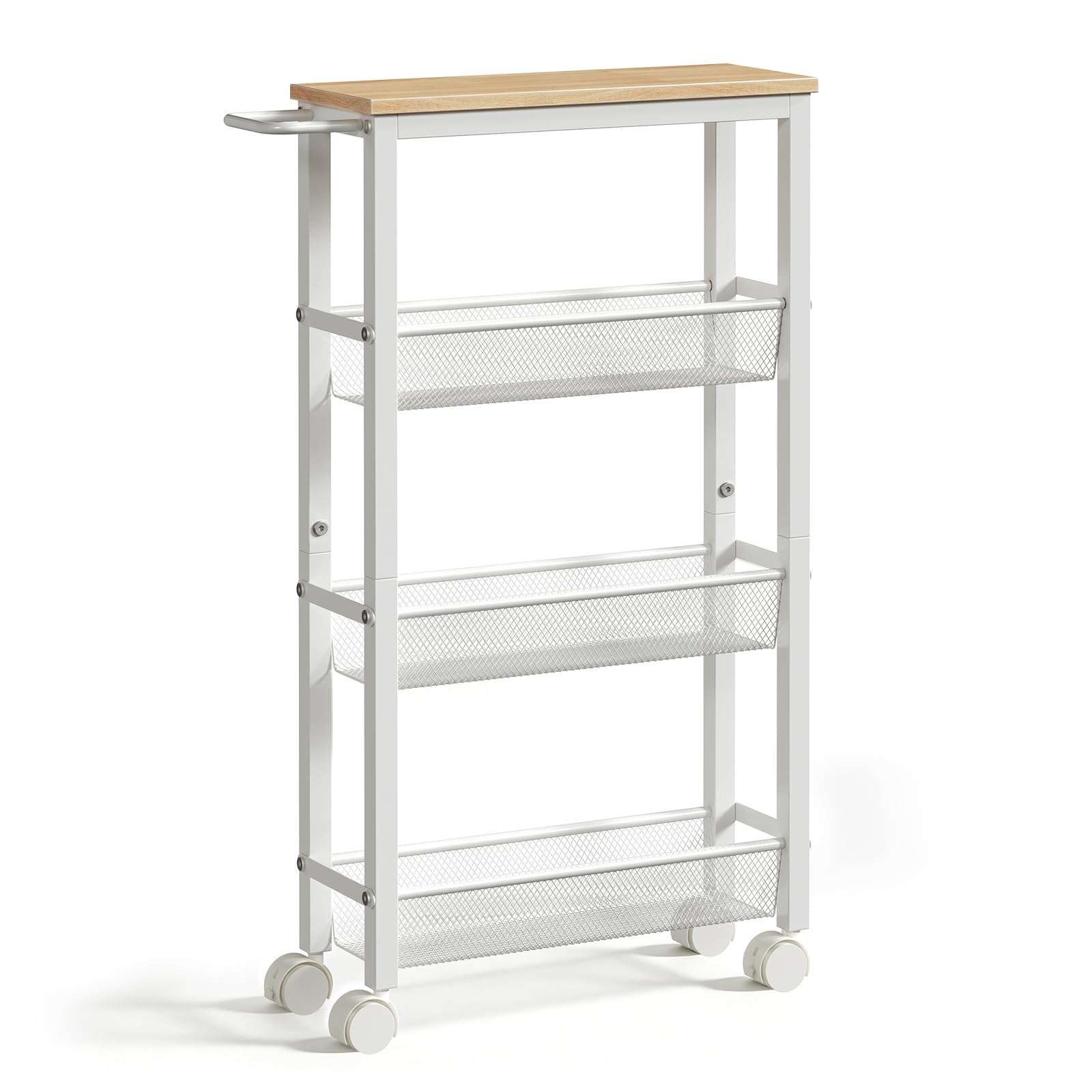 HOOBRO Carro de Servicio de 4 Niveles con Ruedas y Patas Ajustables, Carrito con Ruedas y Paneles Laterales, Carro de Cocina, Carrito de Bar, para Cocina, Salón, Blanco y Madera Natural EWN71TC01
