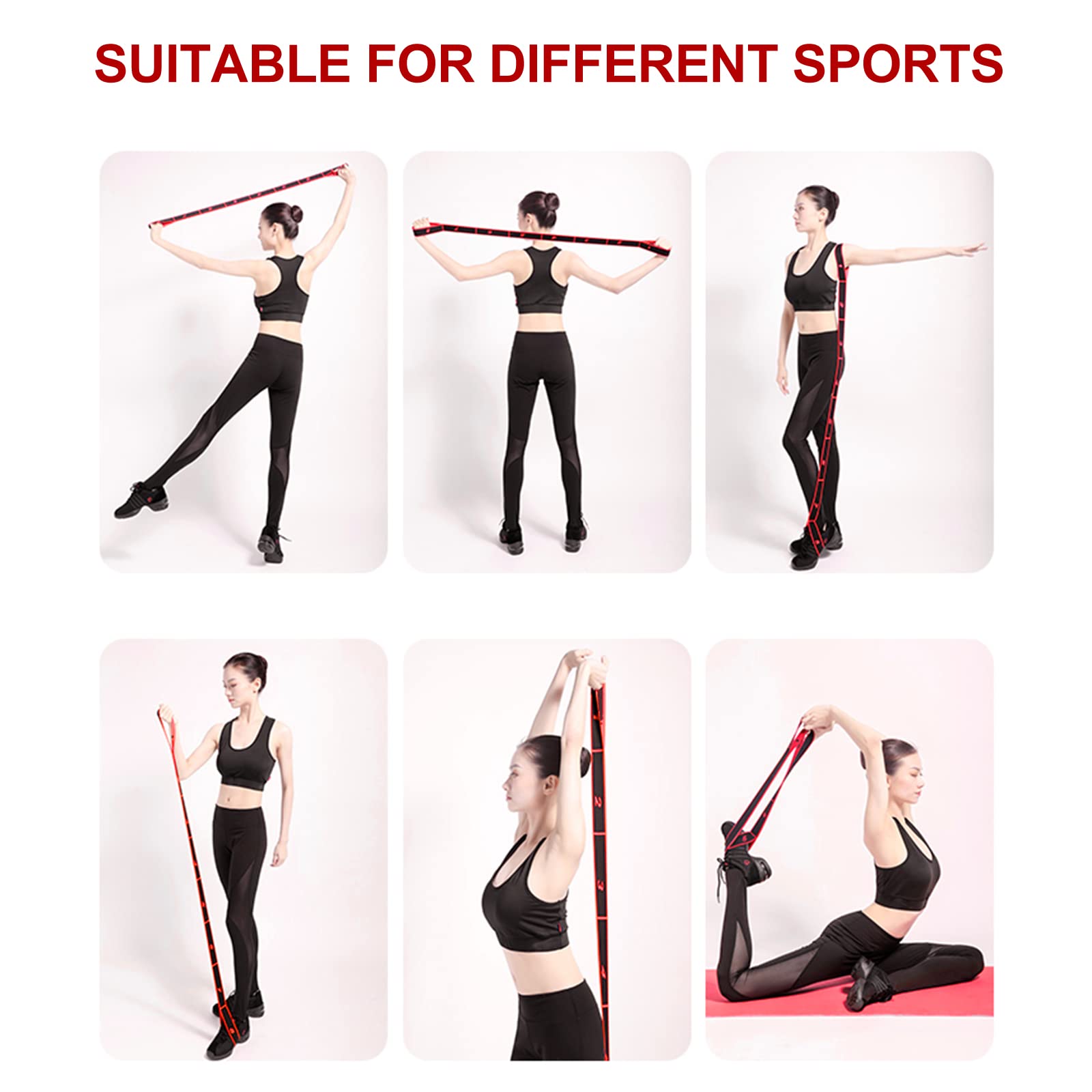 Elastyczna opaska fitness, joga Stretching Band z 8 poziomami siły, elastyczne opaski oporowe do jogi, pilatesu, fitnessu, rozciągania, treningu, tańca... (czerwony)