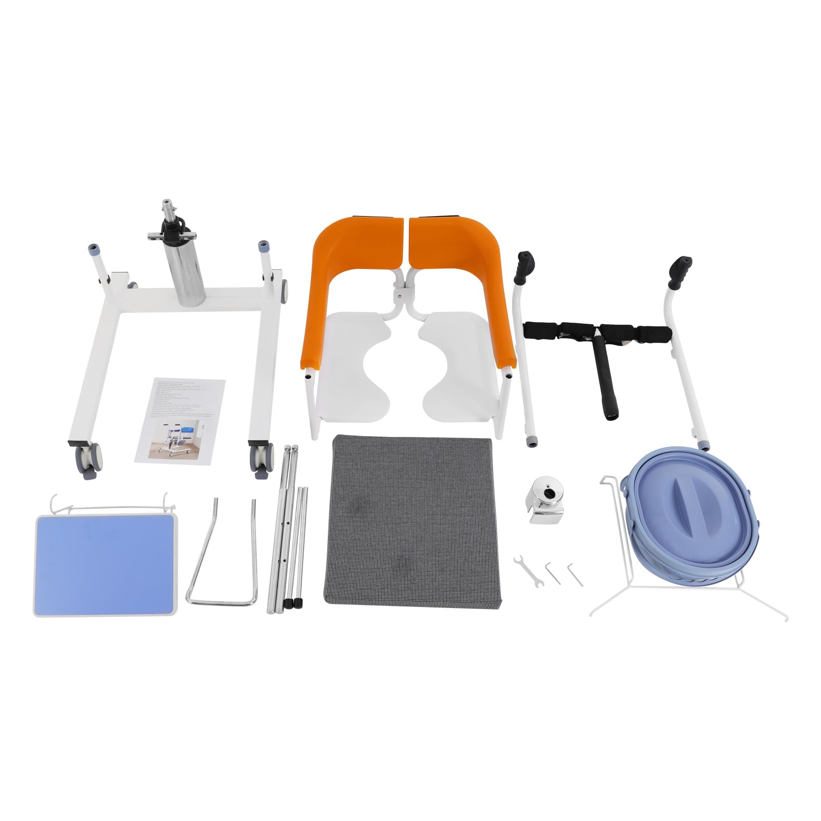 Sollevatore per pazienti, sedia a rotelle per anziani, con ruote, altezza regolabile 42 – 60 cm, sedia a rotelle per WC, per anziani, donne incinte, persone (arancione)