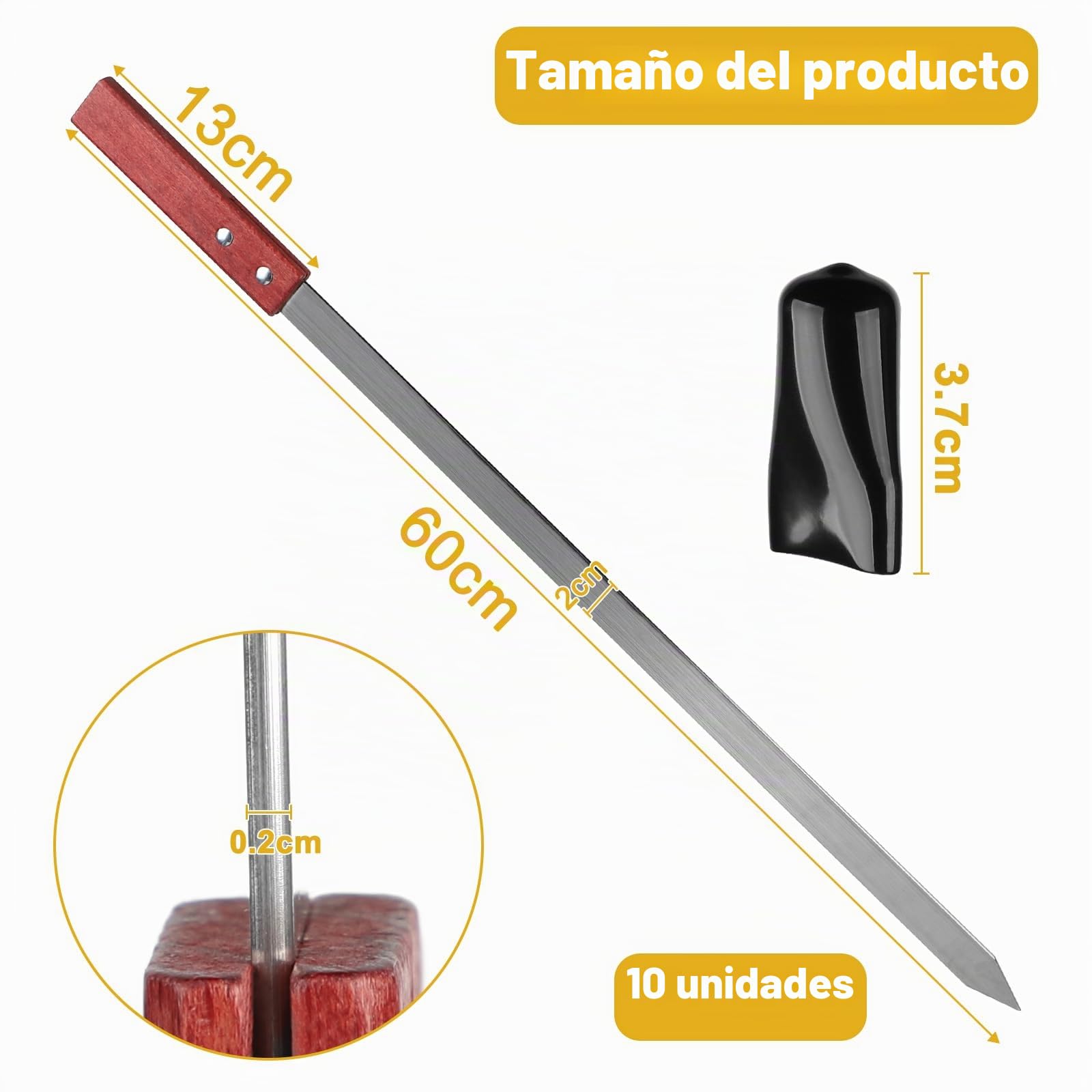 LALAGO 10brocheta planas de acero inoxidable, 59,4 cm, Adana y para barbacoa, extralargas, pinchos para carne, accesorios