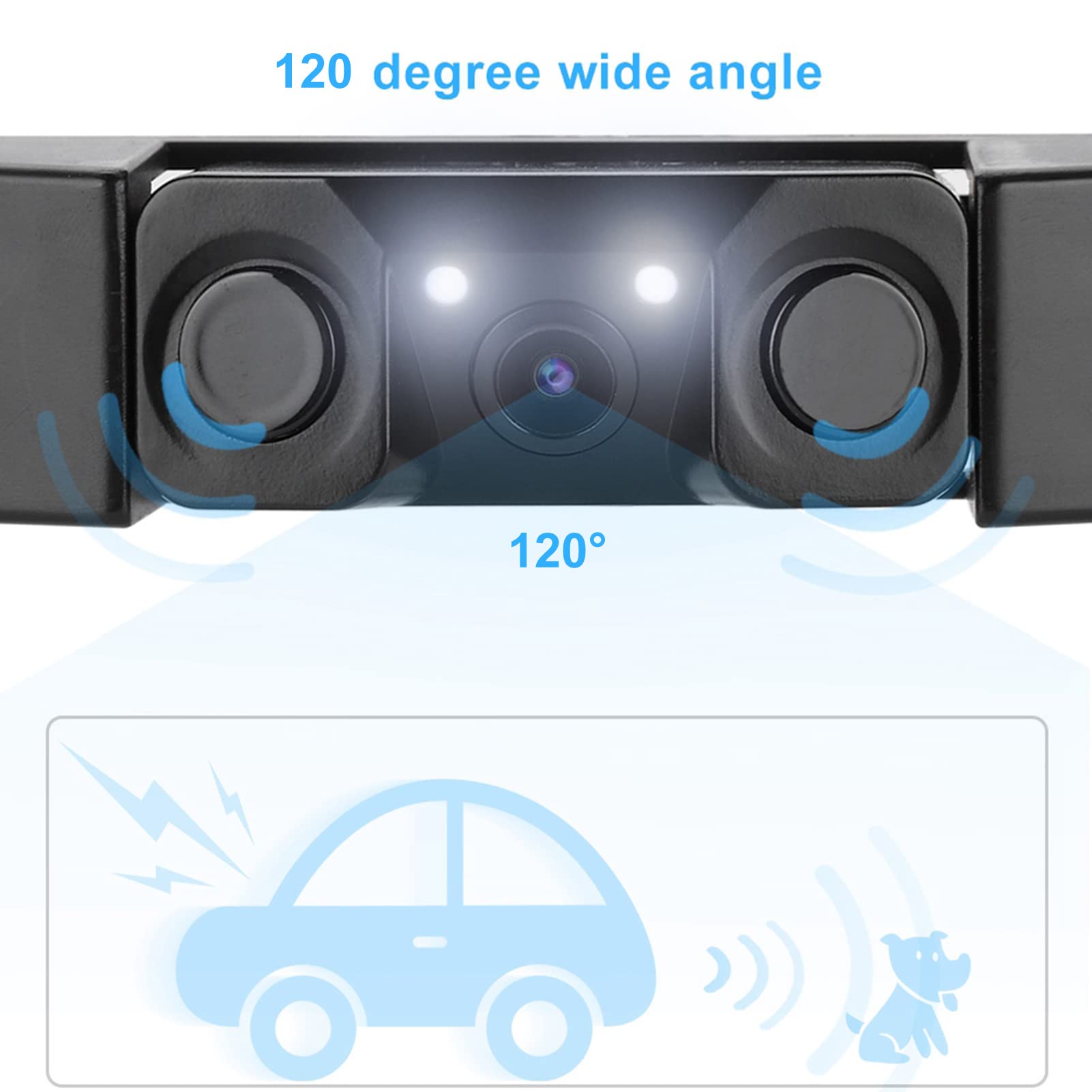 Telecamera di Retromarcia per Auto, Telecamera di Retromarcia Telecamere di per Veicoli 2LED 3 in 1 Telaio Targa Auto Sensore di Parcheggio di per con Interfaccia AV