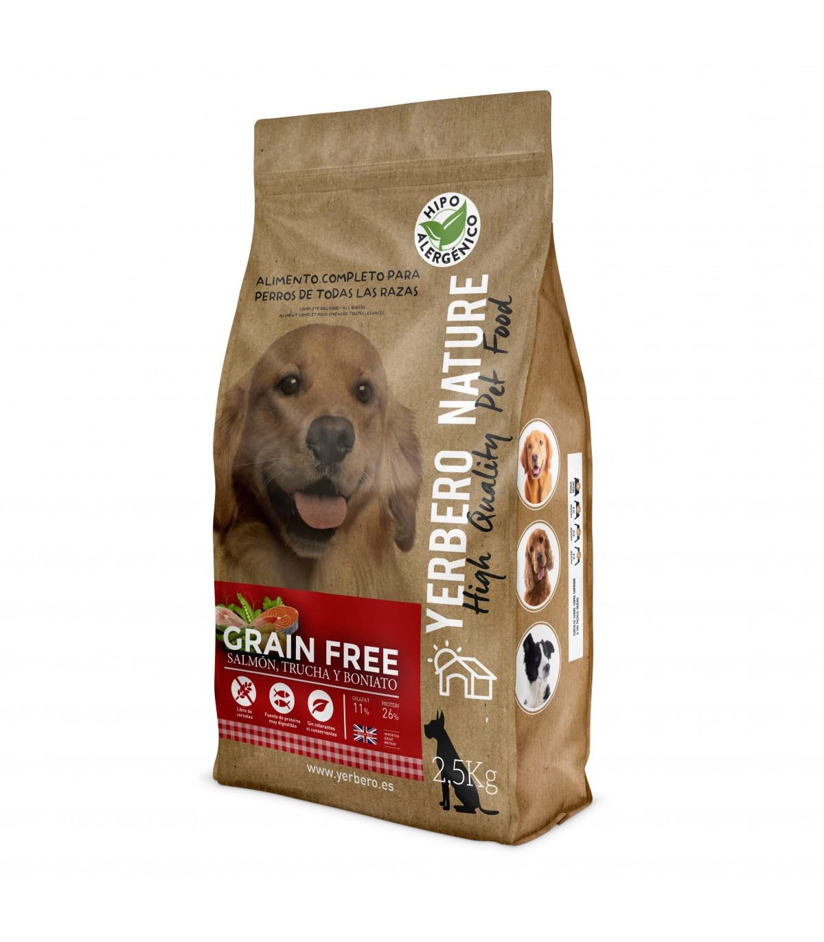 Yerbero Nature Grain Free Comida SIN Cereales salmón/Trucha para Perros 2,5kg