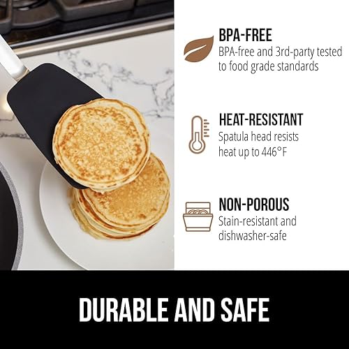 Miniatura 5 de GORILLA GRIP Espátula de silicona antiadherente resistente al calor, sin BPA, cabezal flexible antiarañazos para sartenes, mango de goma suave