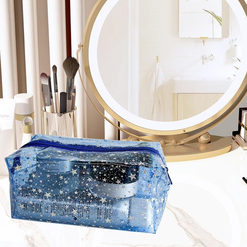 1PCS Star Printing Clear Cosmetics Makeup Bag 7.9 x 3.9 x 3.54 inches Waterproof Travel Toiletry Storage Bag Vinyl Plastic PVC Zippered Organizer for Girls Friends Women (purple) - Image 5