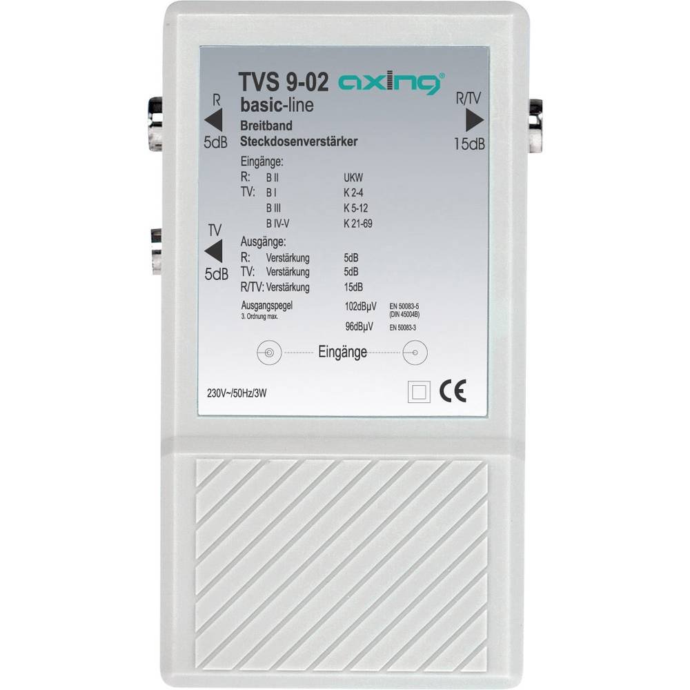 Axing TVS 9-02 Amplificatore per antenna TV e radio digitale terrestre, 3 Uscite, 15 dB, 47-862 MHz