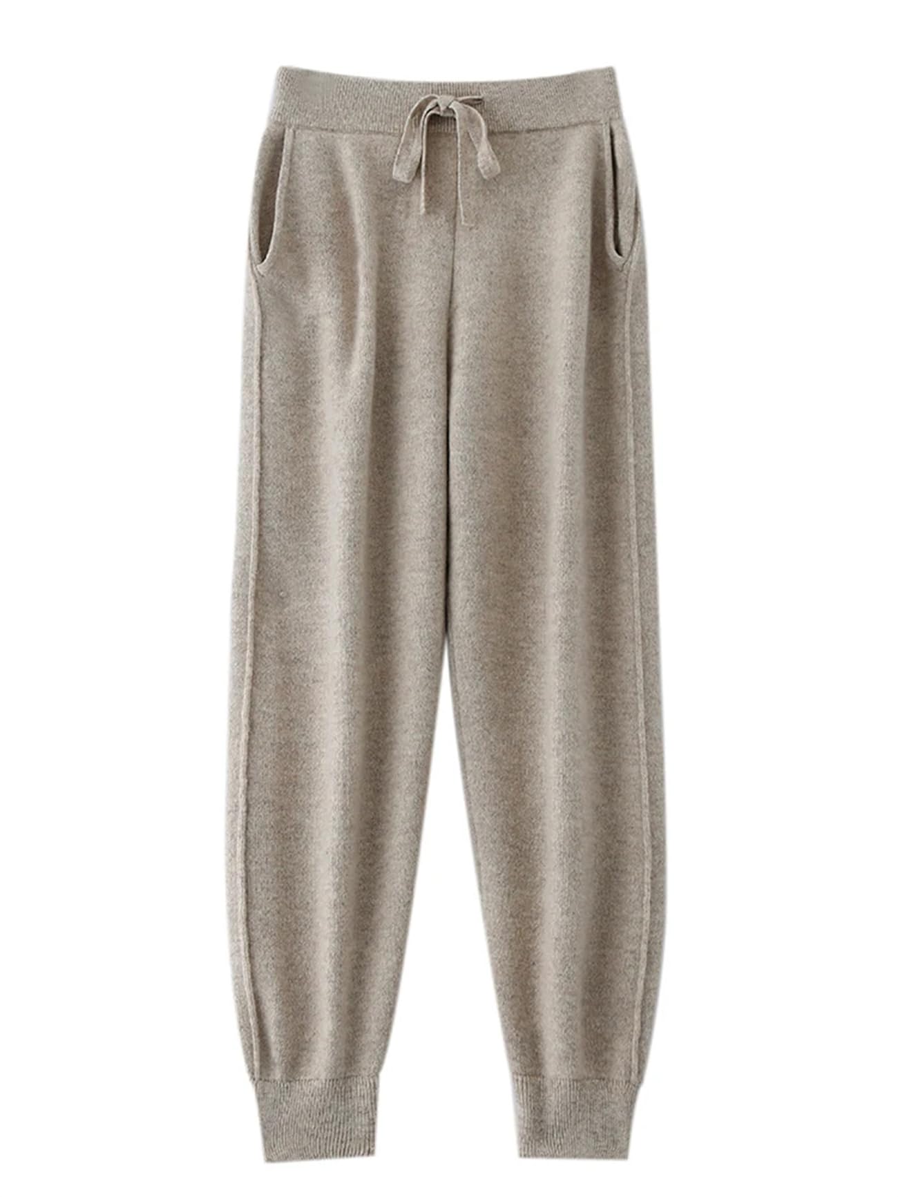 Pantaloni da donna in lana merino con elastico in vita coulisse tinta unita morbido casual pantaloni spessi autunno inverno