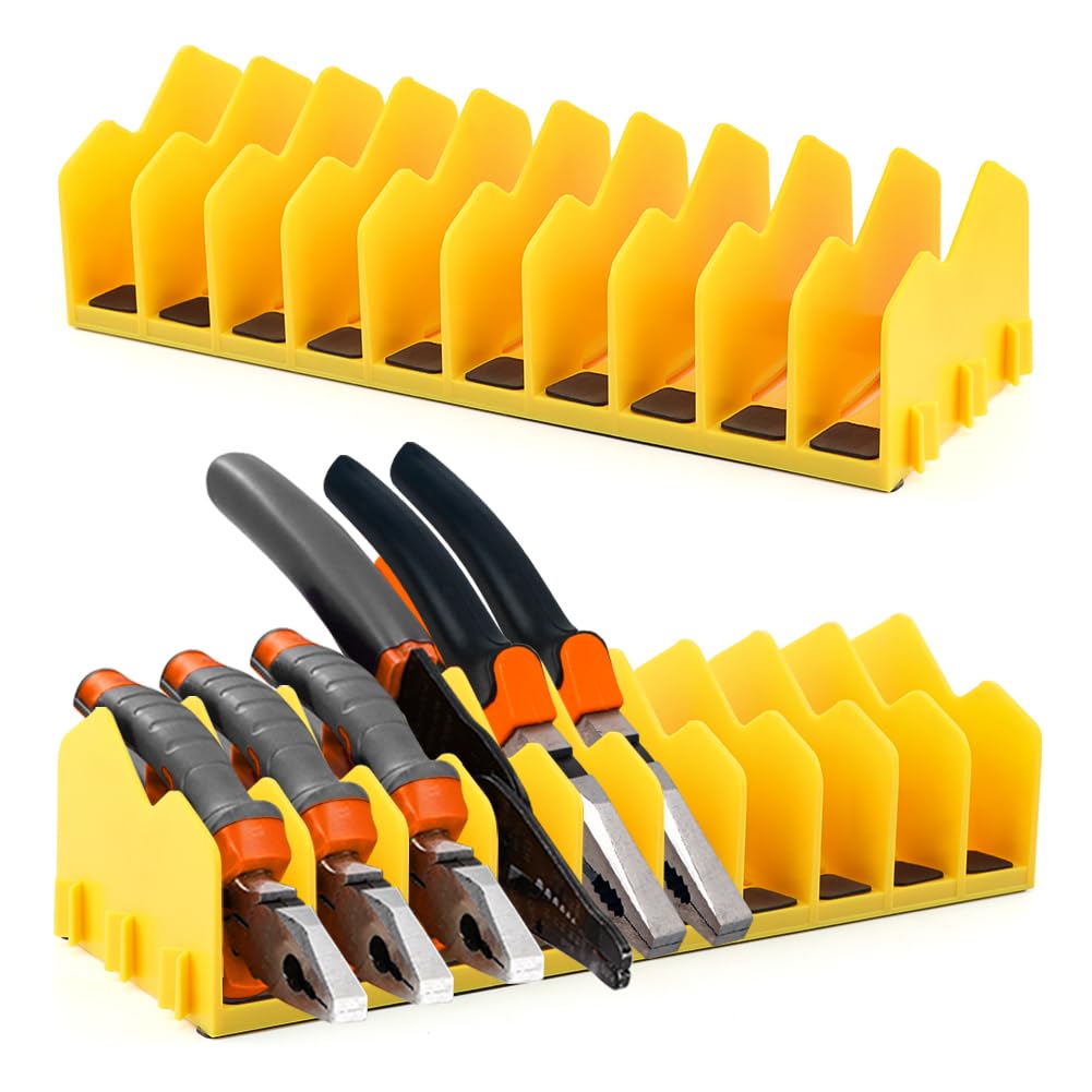Hogurin 2-Pack Plier Organizer Rack, Yellow, Practical/Work-Oriented Tool Organizer with Non-Slip Base, 20 Slots, Keeps Tools Organized in Drawers