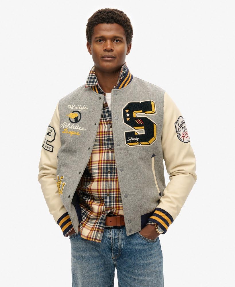 Superdry Herren College Patched Bomberjacke lockere Passform