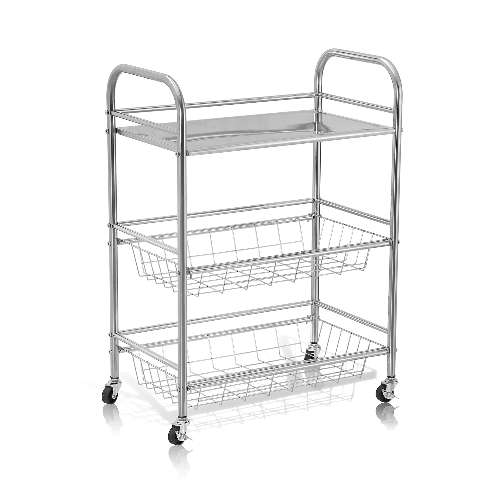 Carrello Industriale a 3 Ripiani con Scaffalatura Metallica | Ruote Bloccabili & Acciaio Commerciale | Soluzione per Cucina, Dispensa e Garage