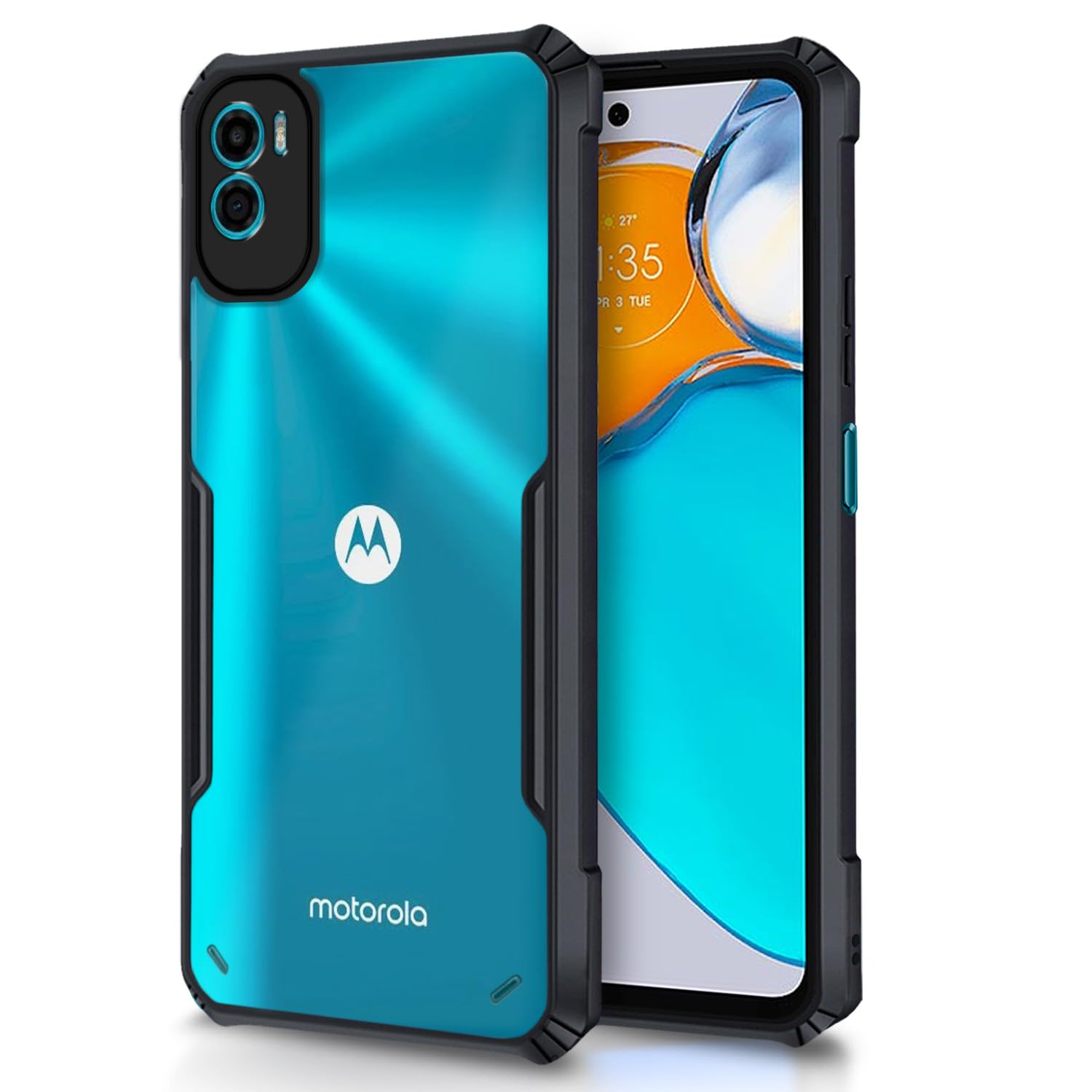Pikkme Motorola Moto E22s Back Cover | Crystal Clear Transparent Back | Ultra Hybrid | Full Camera Protection | Raised Edge | Bumper Back Case (Black) (B0CCMCGFBY) Amazon Price History, Amazon Price Tracker