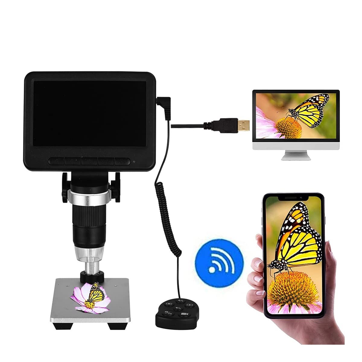 ZTBH Kit di Accessori per microscopio 1600x ad Alta Definizione 300.000 Pixel 1080p da 4,3 Pollici con microscopio Digitale elettronico Schermo Vetrini per microscopio (Color : MS2-Metal Bracket)
