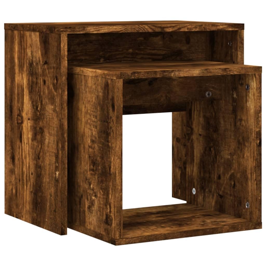 Homgoday 2 tavolini da caffè impilabili in legno di quercia fumé, tavolino da tè per soggiorno, sala d'accoglienza degli ospiti, camera da letto e ufficio, mobili tipo 1