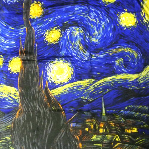 allydrew Luxurious 100% Charmeuse Silk Square Scarf with Hand Rolled Edges - Van Gogh's Starry Night4