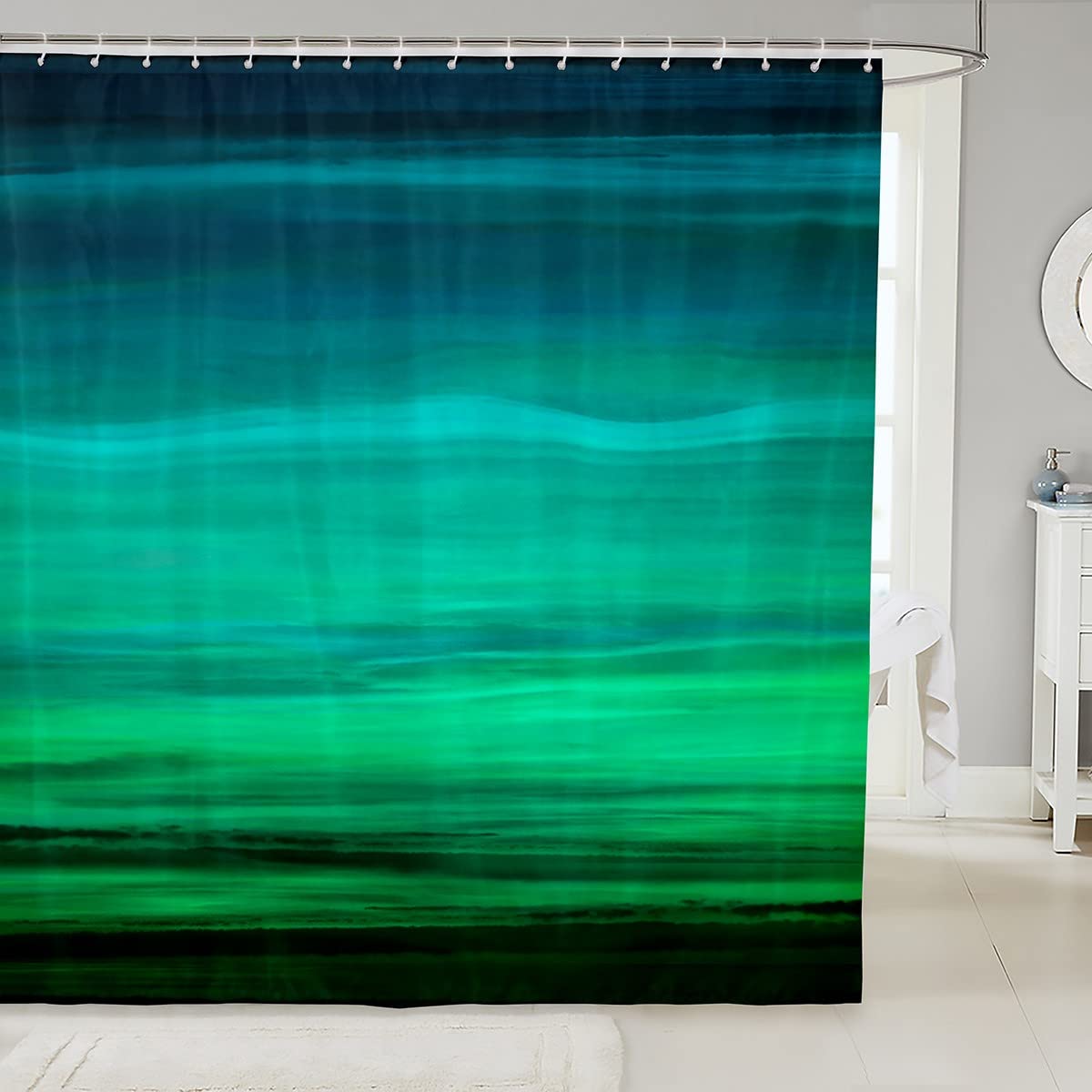 Green Teal Bathroom Fabric Turquoise Style Shower Curtain Green Minimalist Lines Bath Curtain for Kids Modern Waterproof Curtains Stalls Bathtubs 59x71 Inch — image 1