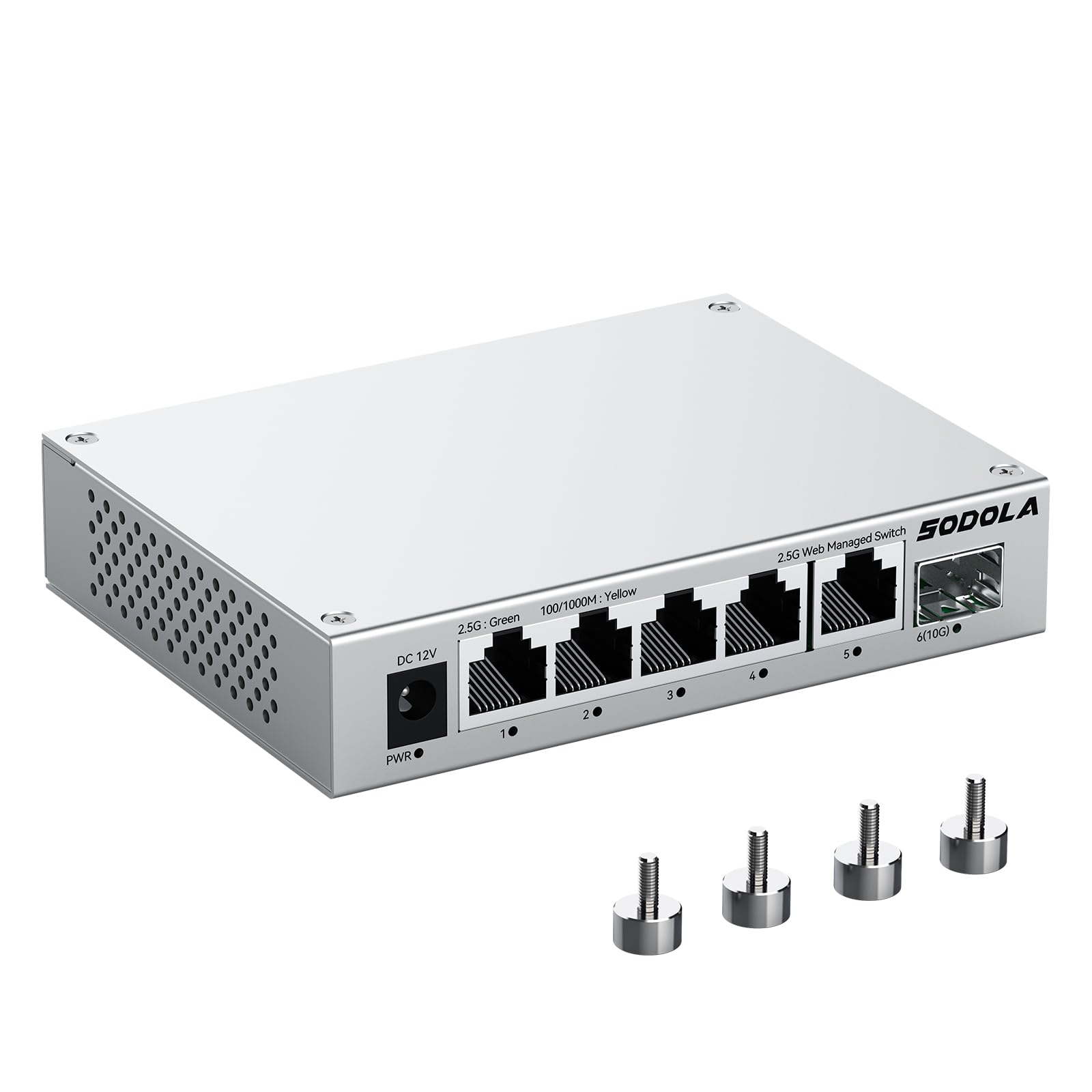 SODOLA |5Gbit Managed K5 Switch für Homelab und Profi-Netze mit Alufolie Kühlung und Magnetschränkchen - LACP/QoS/VLAN/I