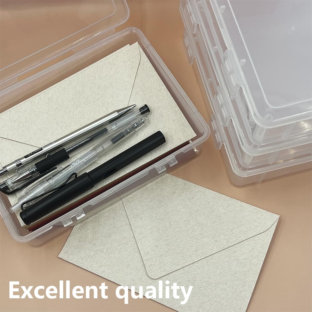 WYAN 4pcs A5 Storage Boxes with Lids, Plastic Box, Stackable Storage Box, Clear Storage Boxes with Lids, for Home Office - Image 4