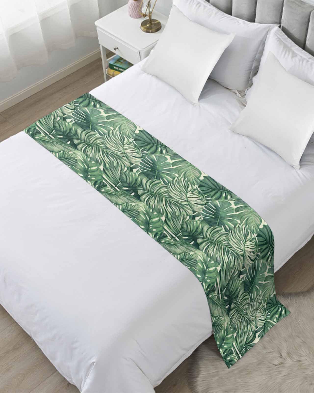 DecorLovee Tropical Leaves Bed Runners for Twin Size Bed, Decorative Bed Throws for Foot of Bed, Summer Nature Botanical Palm Leaf Bed Runner Sofa Throw Bedding Scarf Protector Slipcover for Bedroom