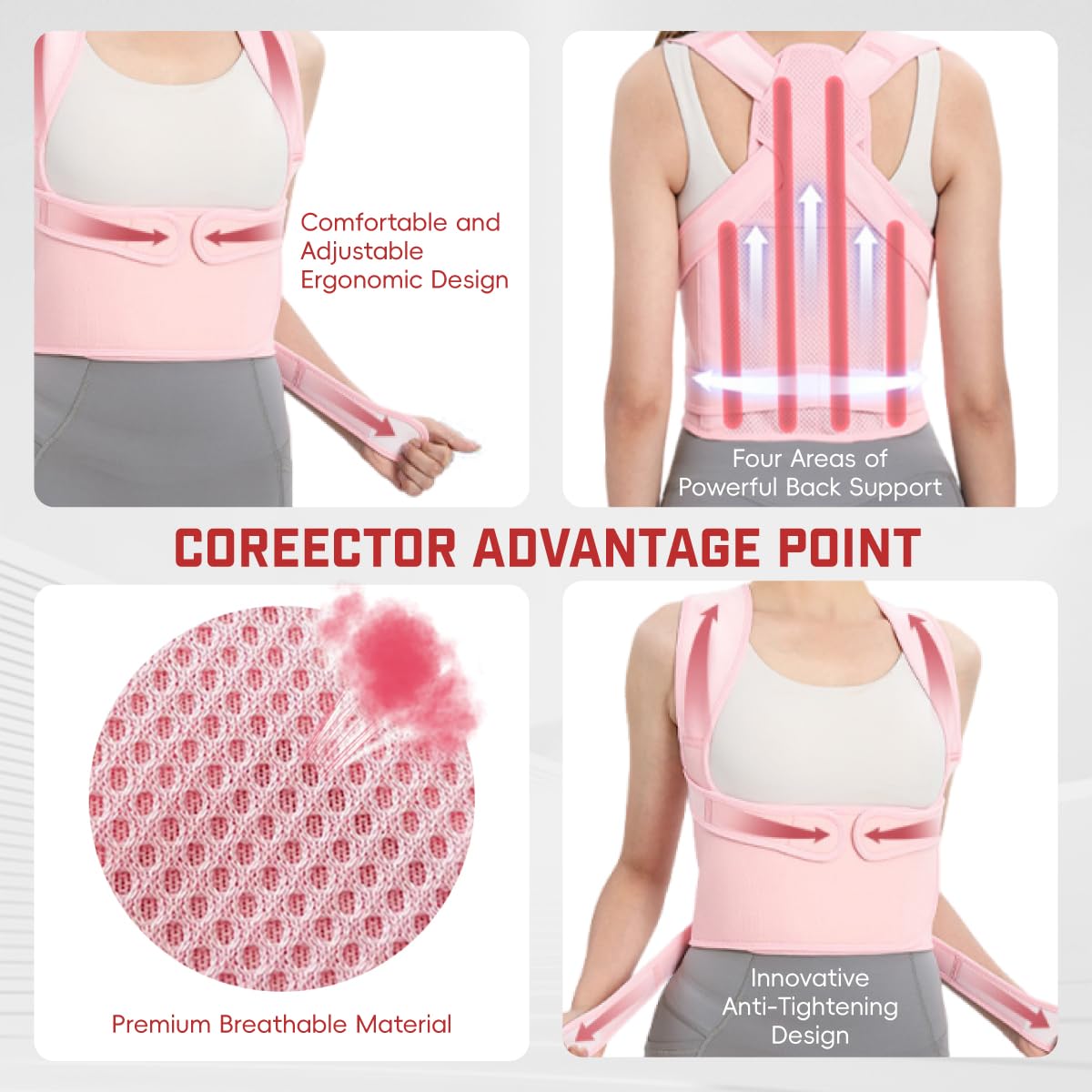 Corrector de postura de espalda para hombres y mujeres, enderezador ajustable para el hombro con respaldo completo, alivio del dolor de espalda y espalda baja y superior y escoliosis (rosa